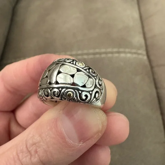 Effy Balissima BH 925 Sterling Silver 18K Gold Crackle-Look Pebble Dome Ring - Picture 6 of 14